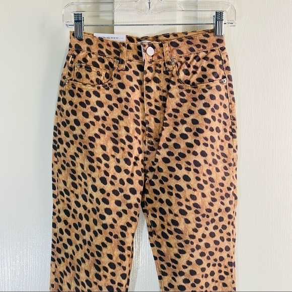 NEW WE WORE WHAT Stiletto High Waist Split Hem Leopard Skinny Jeans In brown - Picture 6 of 10